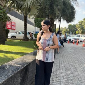 Jaipuri print sleeveless kurti  (Gray)