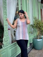 Jaipuri print sleeveless kurti  (Gray) - Image 3