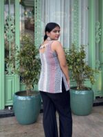 Jaipuri print sleeveless kurti  (Gray) - Image 2